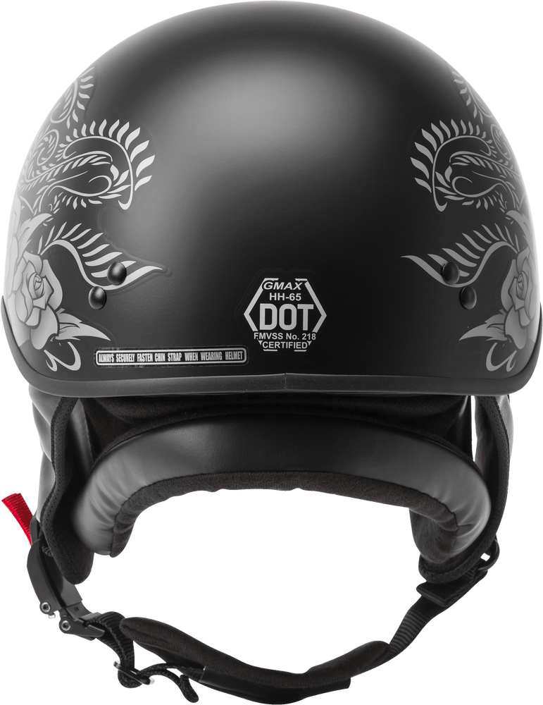 Gmax HH-65 Half Helmet Rose Naked Matte Black Silver