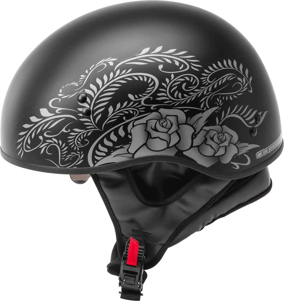 Gmax HH-65 Half Helmet Rose Naked Matte Black Silver