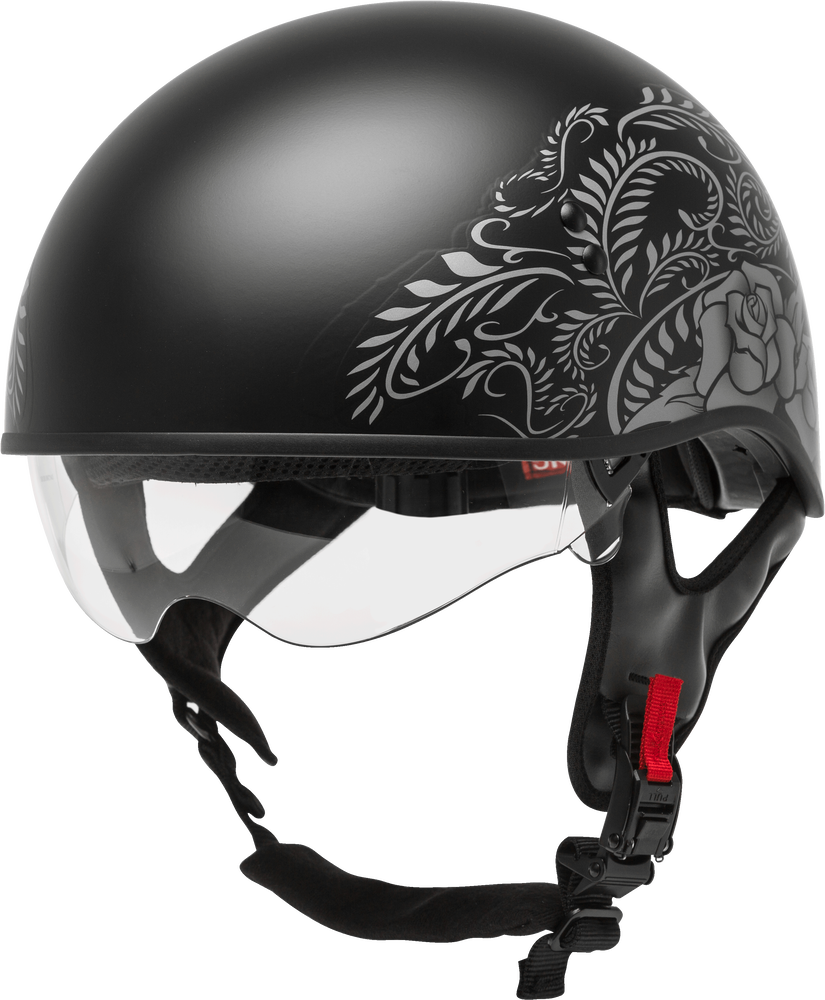 Gmax HH-65 Half Helmet Rose Naked Matte Black Silver