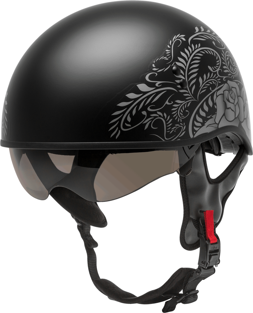 Gmax HH-65 Half Helmet Rose Naked Matte Black Silver