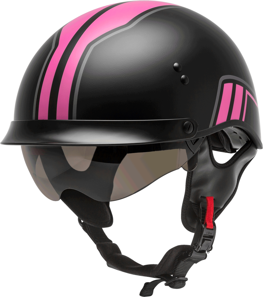 Gmax HH-65 Half Helmet Full Dressed Twin Matte Black Pink