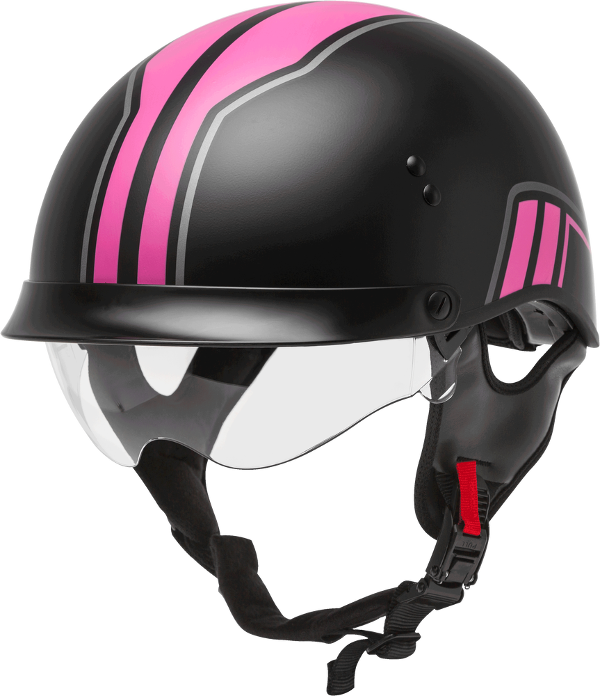 Gmax HH-65 Half Helmet Full Dressed Twin Matte Black Pink