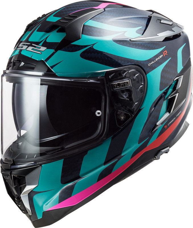 LS2 Challenger C Flames Blue Carbon Red Helmet