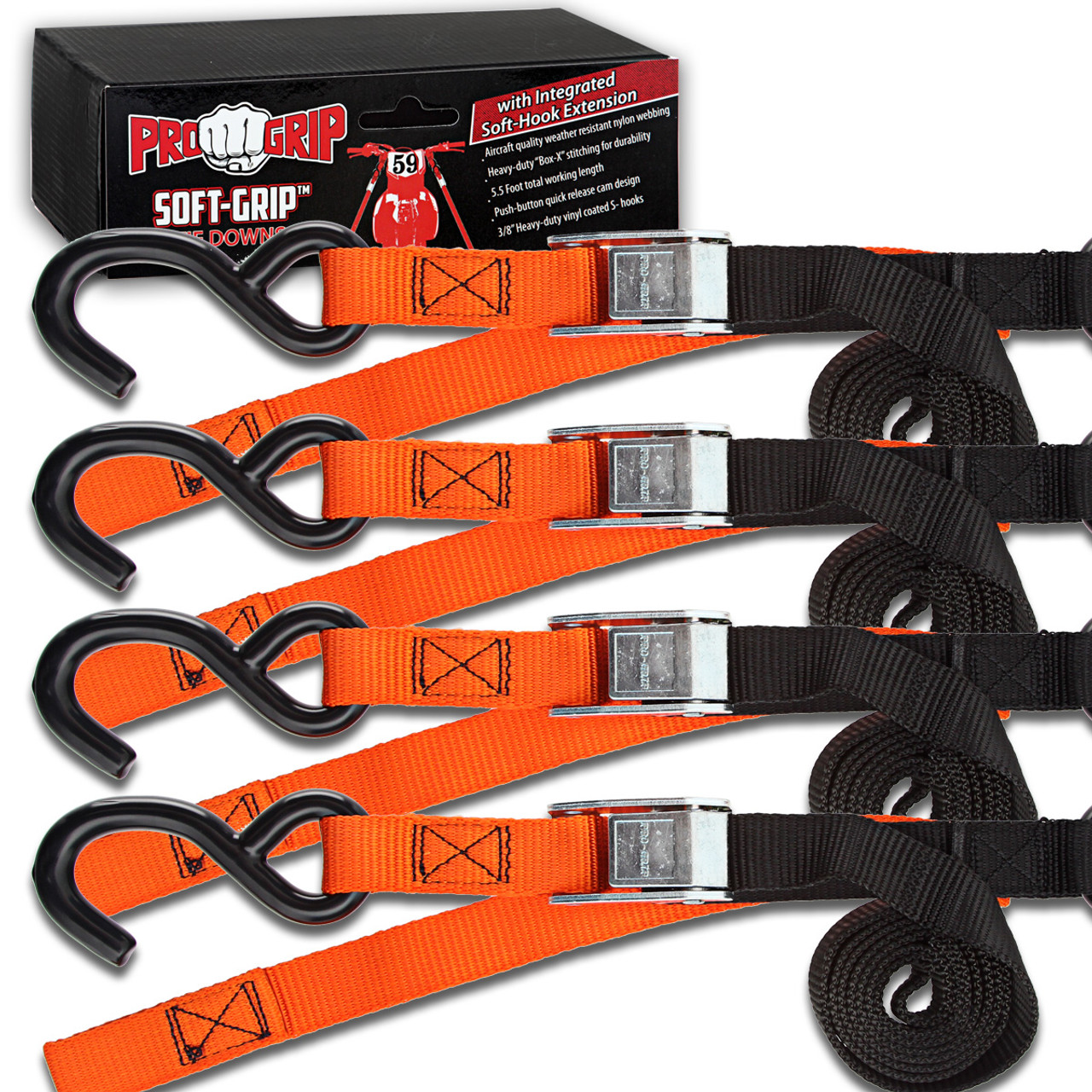 Progrip Powersports Motorcycle Soft Loop Tie Down Straps Lab Tested (4 Pack)