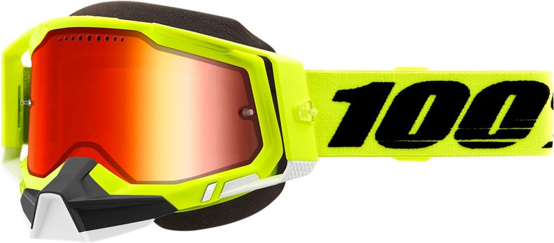 100% Racecraft 2 Fluo Yellow with Red Mirror Lens Snow Goggles