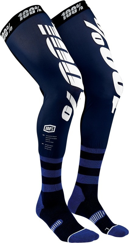 100% REV Knee Brace Navy White Performance Moto Socks
