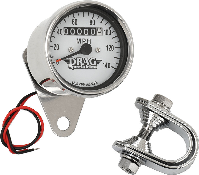 Drag Specialties 2.4" MPH Mini LED Mechanical Speedometer/Indicators - Chrome Housing - White Face - 2240:60  -  DS-244136