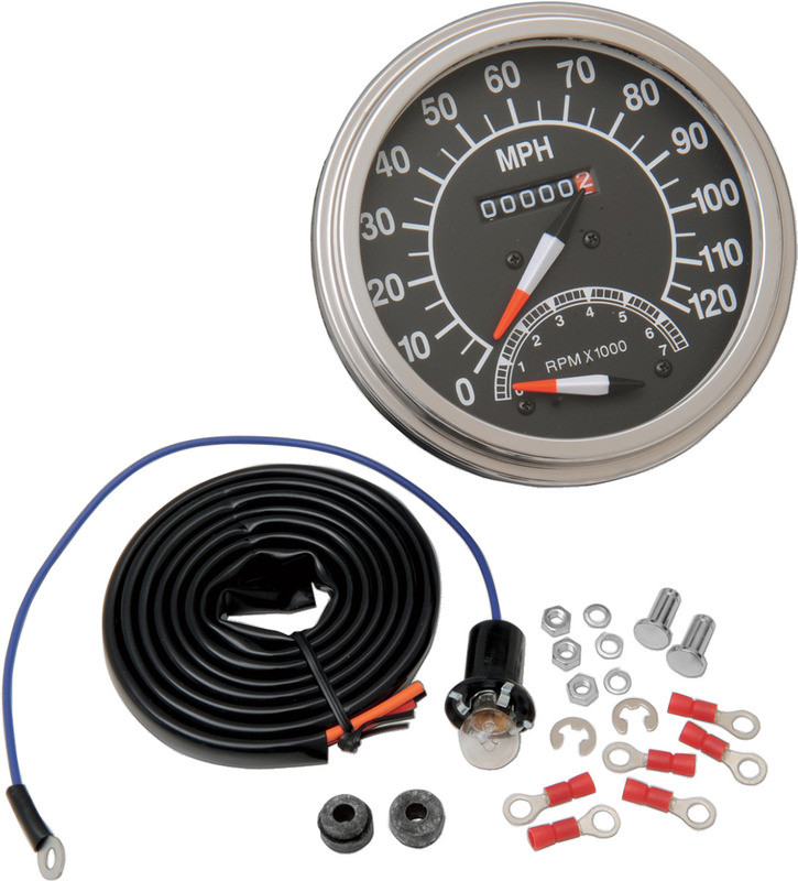 Drag Specialties 5" MPH FL-Style 2:1 Speedometer with Tach - '68-'84 Black Face  -  DS-243870
