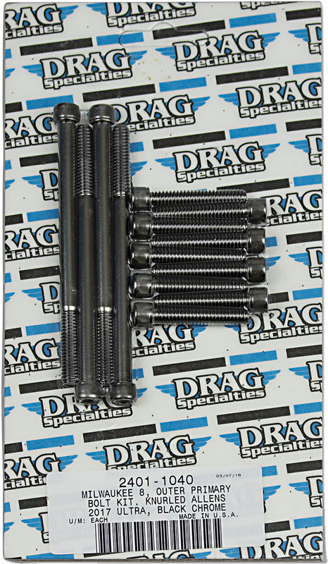 Drag Specialties Bolt Kit M8 Outer Primary Black/Chrome Knurled  -  2401-1040