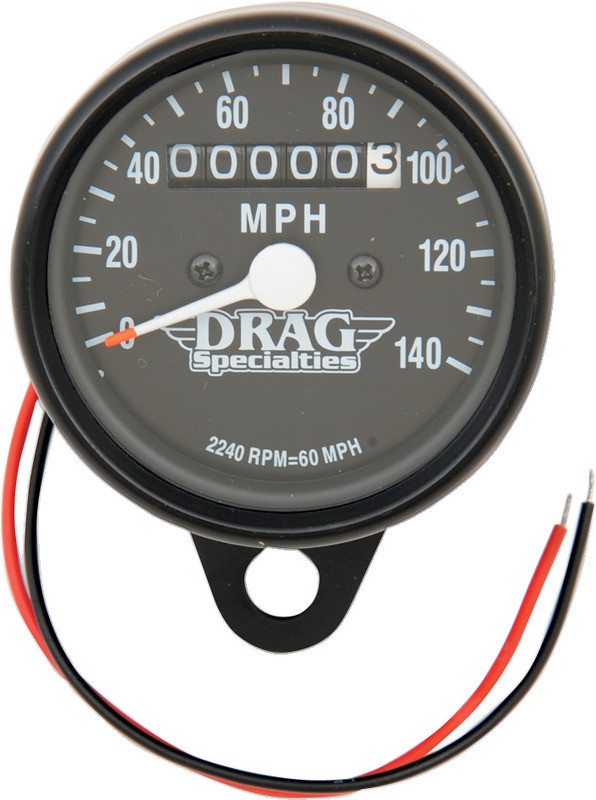 Drag Specialties 2.4" MPH Mini LED Mechanical Speedometer/Indicators - Black Housing - Black Face - 2240:60  -  2210-0253