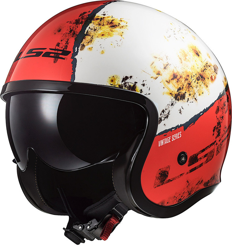 LS2 Spitfire Rust Open Face Motorcycle Helmet White and Red