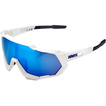 100% Speedtrap Sunglasses White size  Blue Mirror