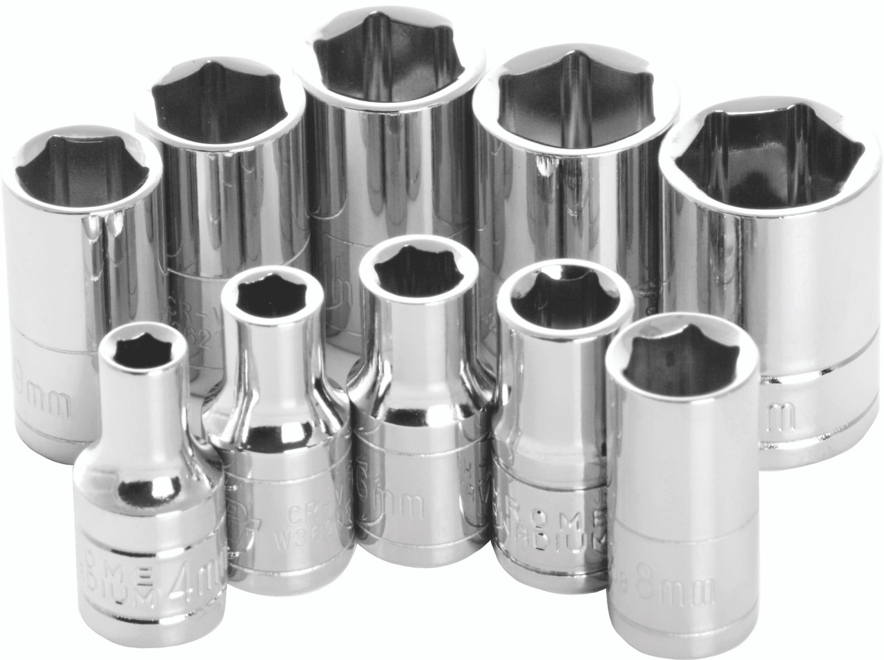 Performance Tool 10 Pc 1/4" Met Socket Set Shallow - W36202