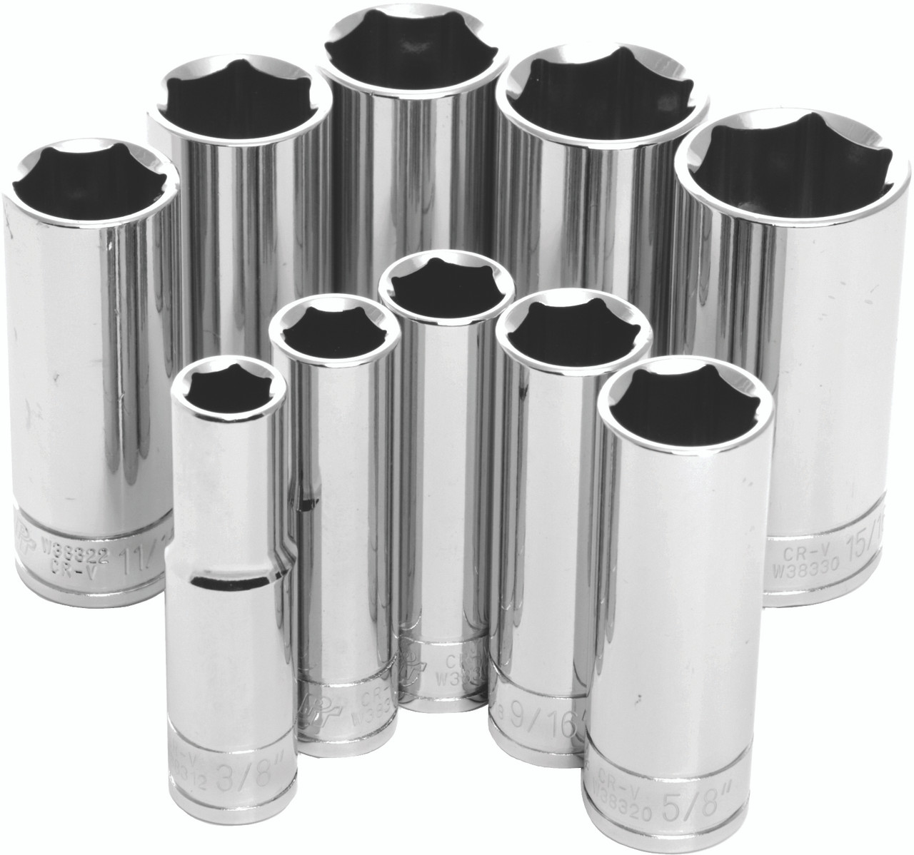 Performance Tool 10 Pc 3/8" Sae Socket Set Deep - W38300