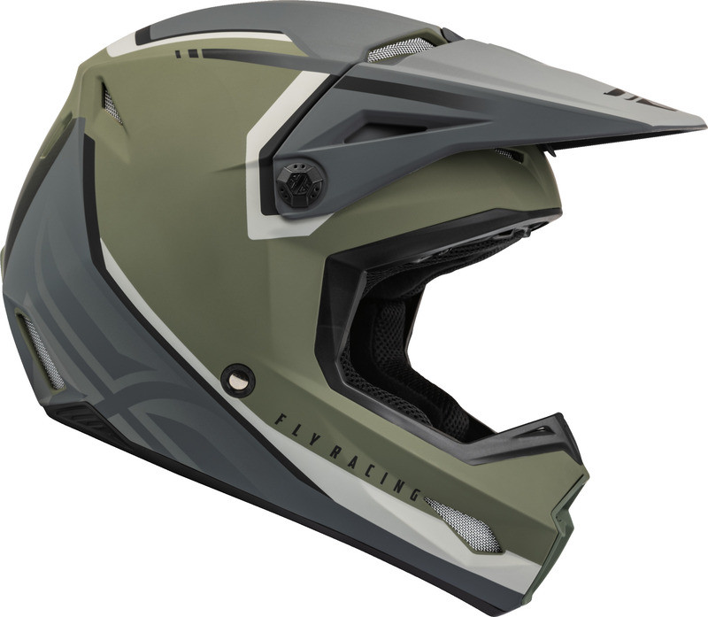 Fly Racing Youth Kinetic Vision Matte Olive Green Grey Helmet