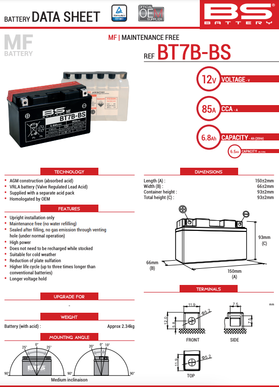 BS Battery BT7B-BS Battery
