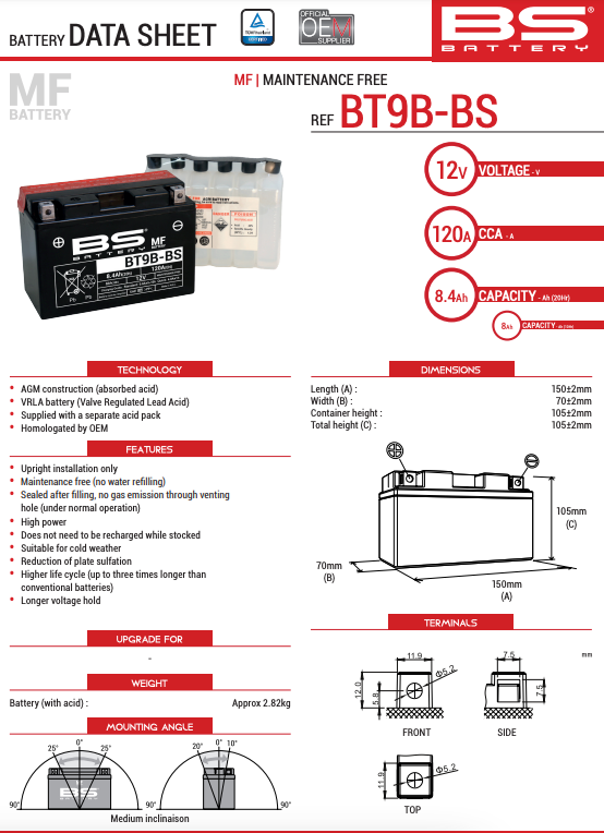 BS Battery BT9B-BS Battery