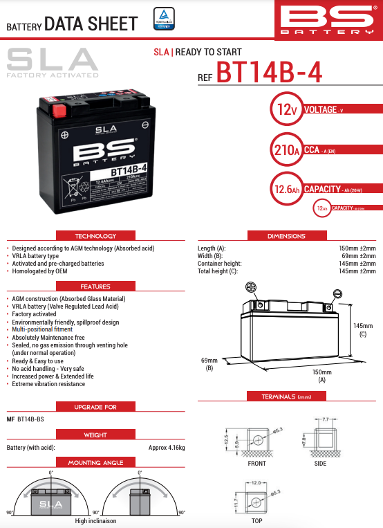 BS Battery BT14B-4 Battery