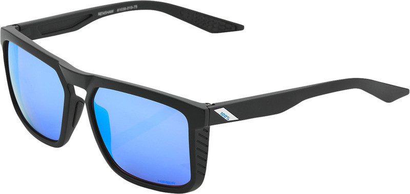 100% Renshaw Matte Black HiPER Blue Mirror Sunglasses