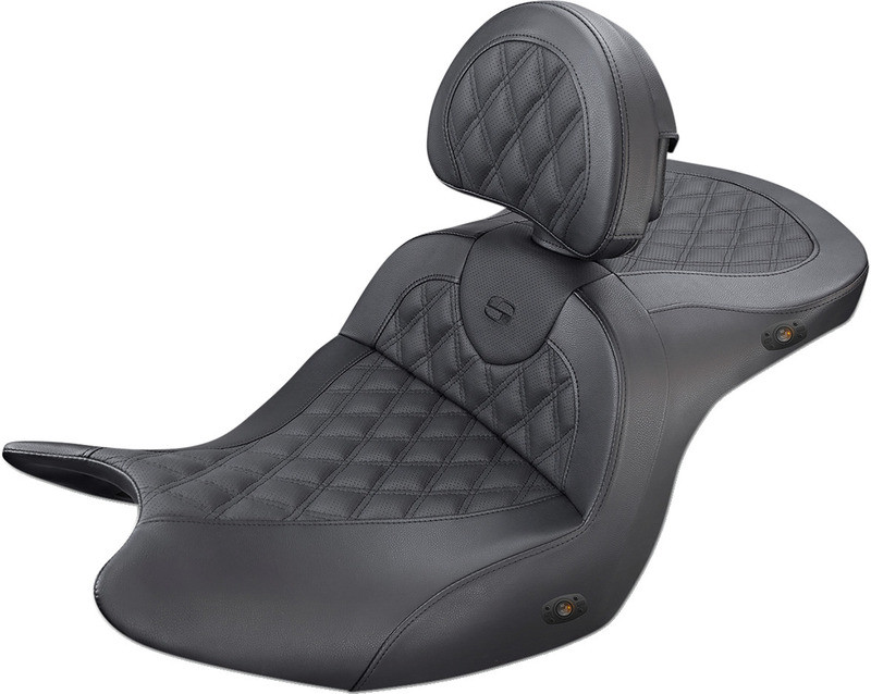 Saddlemen Roadsofa Seat With Backrest Full Lattice Stitch Black Heated GL - H18-07-182BRHCT