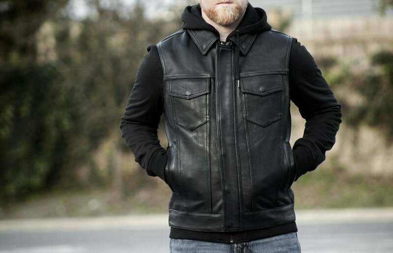 First Manufacturing Kent With Sweatshirt Black Leather Vest
