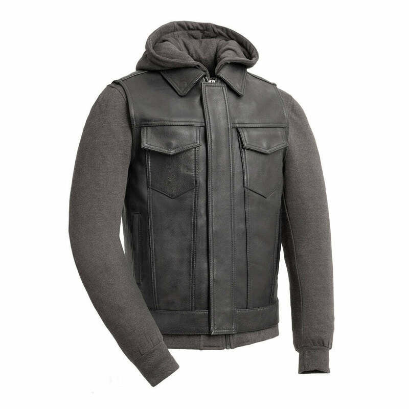 First Manufacturing Kent With Sweatshirt Black Gray Leather Vest