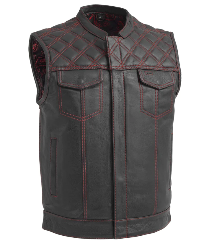 First Manufacturing Downside Diamond Quilt At Yoke Black Red Vest