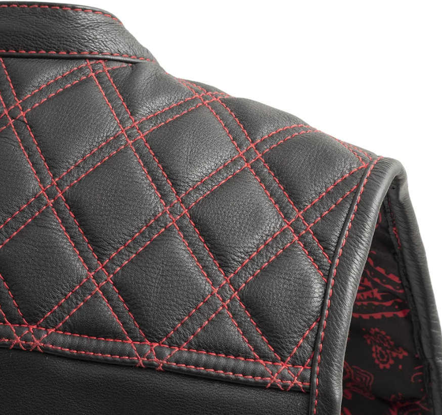 First Manufacturing Downside Diamond Quilt At Yoke Black Red Vest