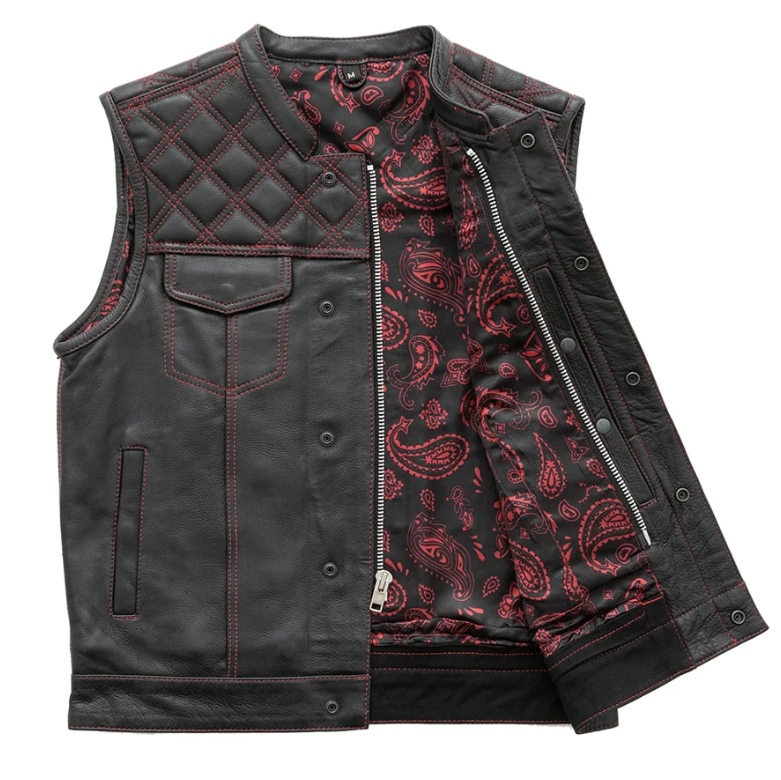 First Manufacturing Downside Diamond Quilt At Yoke Black Red Vest