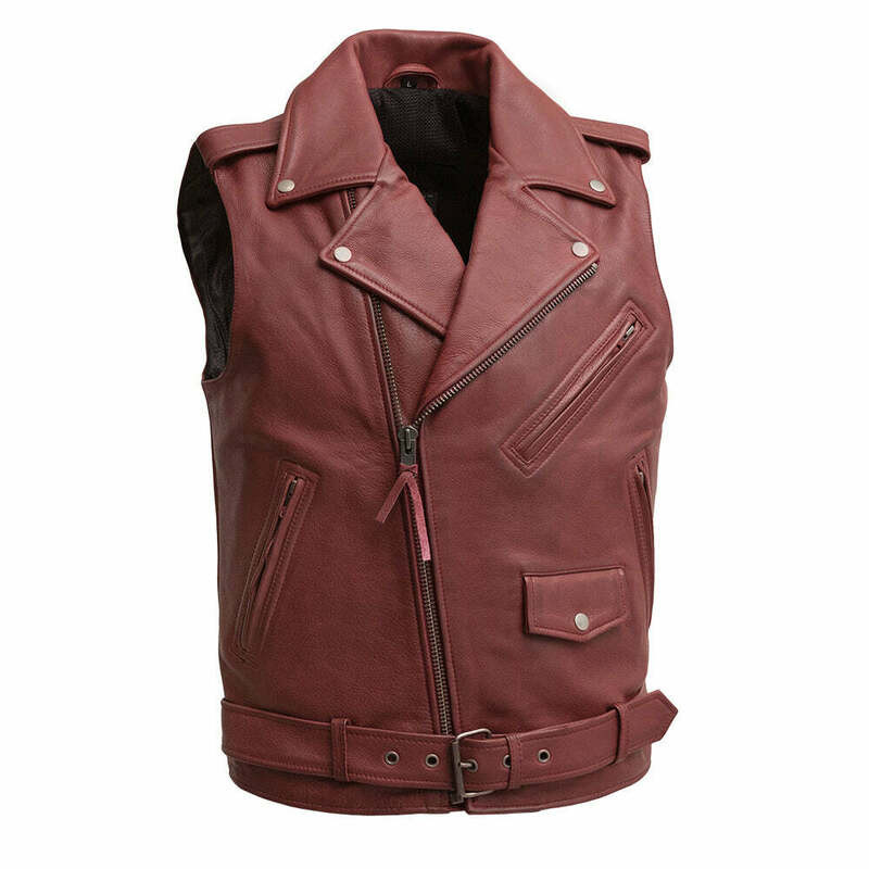 First Manufacturing Roller Oxblood Leather Vest