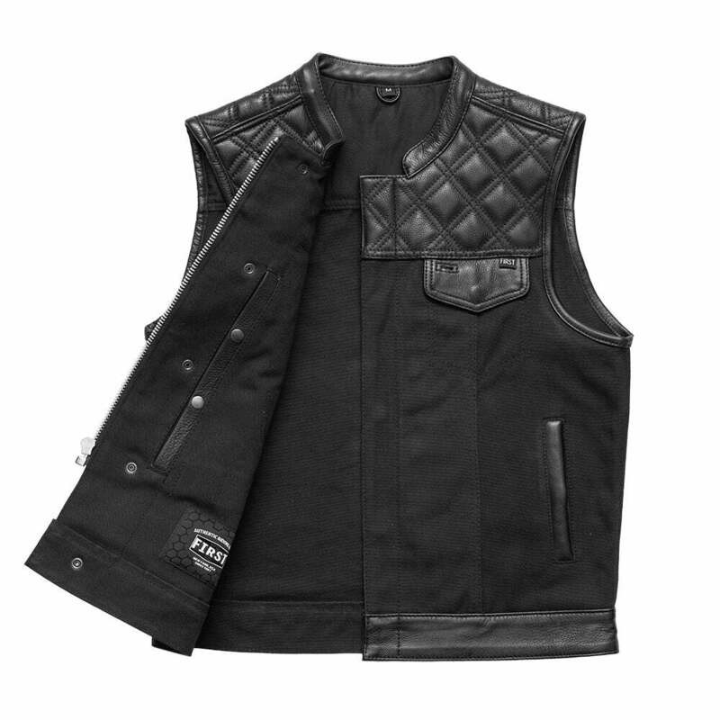 First Manufacturing Hunt Club Black Leather Canvas Vest