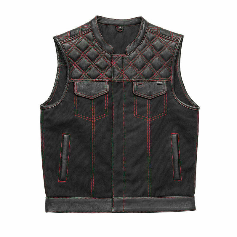 First Manufacturing Hunt Club Black Red Leather Canvas Vest