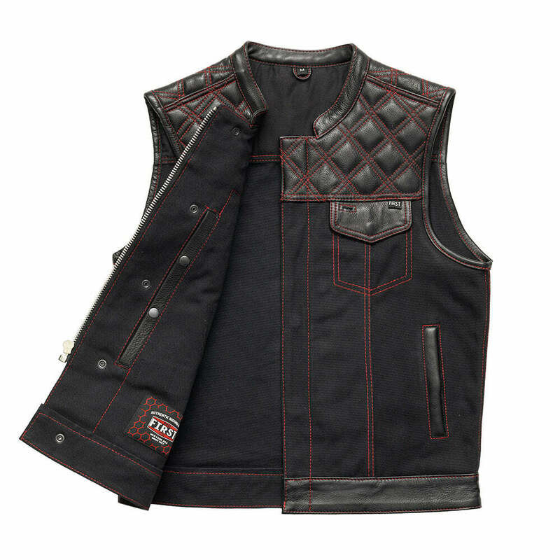 First Manufacturing Hunt Club Black Red Leather Canvas Vest
