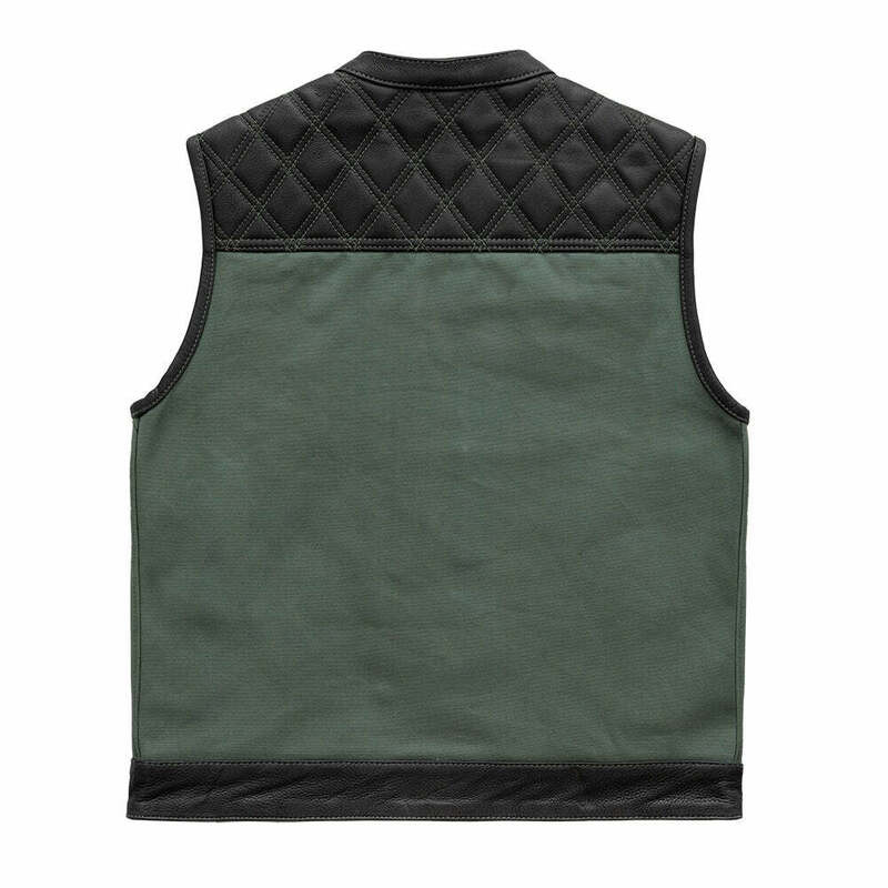 First Manufacturing Hunt Club Black Green Leather Canvas Vest