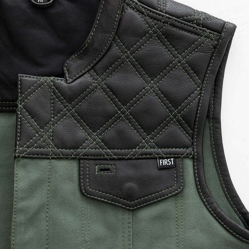 First Manufacturing Hunt Club Black Green Leather Canvas Vest