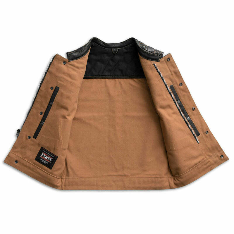 First Manufacturing 49/51 Hunt Club Black Brown Leather Canvas Vest