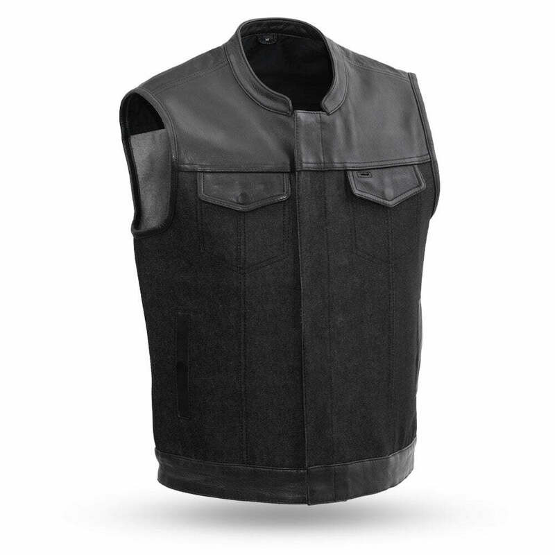 First Manufacturing 49/51 Black Denim & Leather Combo Vest