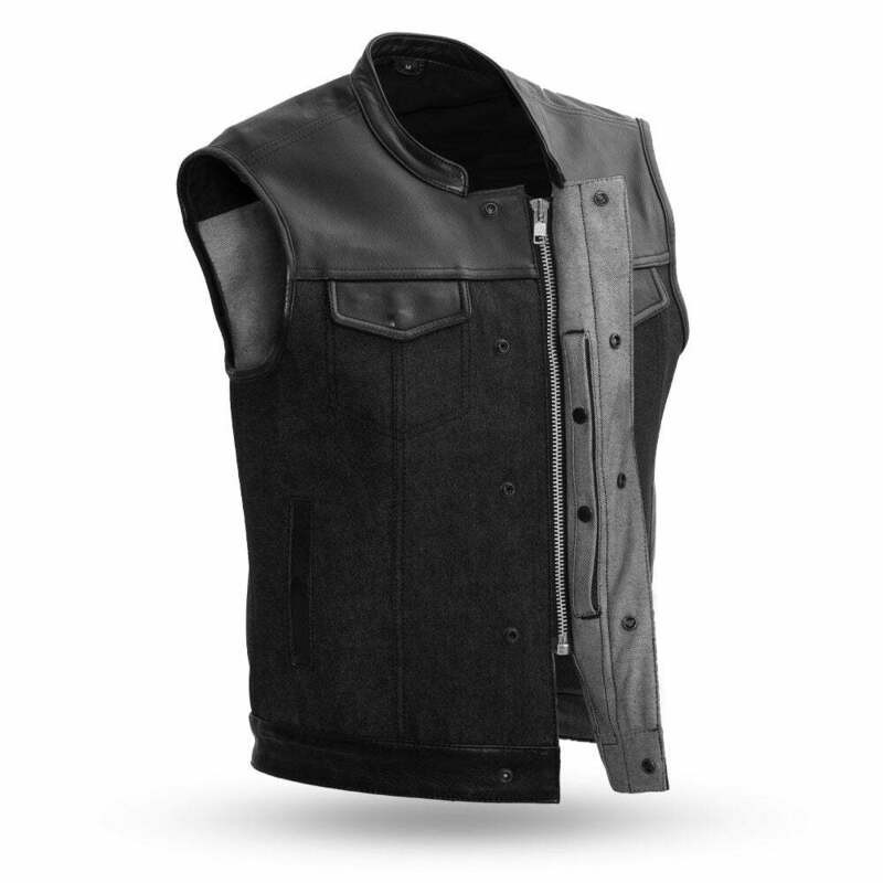 First Manufacturing 49/51 Black Denim & Leather Combo Vest