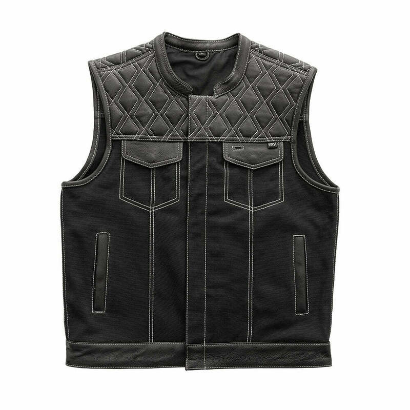 First Manufacturing Hunt Club Black White Leather Canvas Vest
