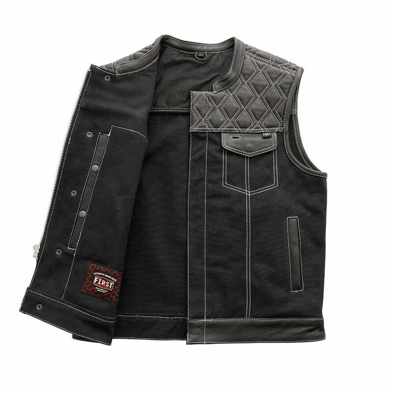 First Manufacturing Hunt Club Black White Leather Canvas Vest