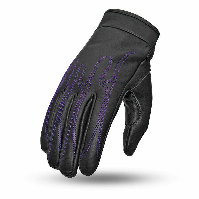 First Manufacturing Inferno Womens Purple Black Leather Gloves