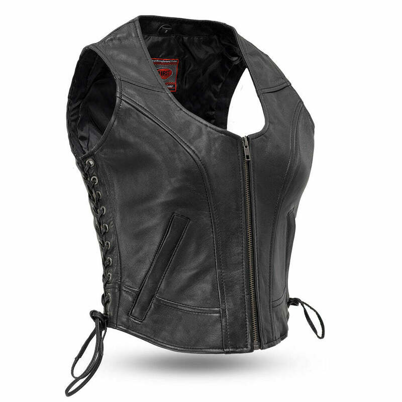 First Manufacturing Raven Womens Black Leather Vest