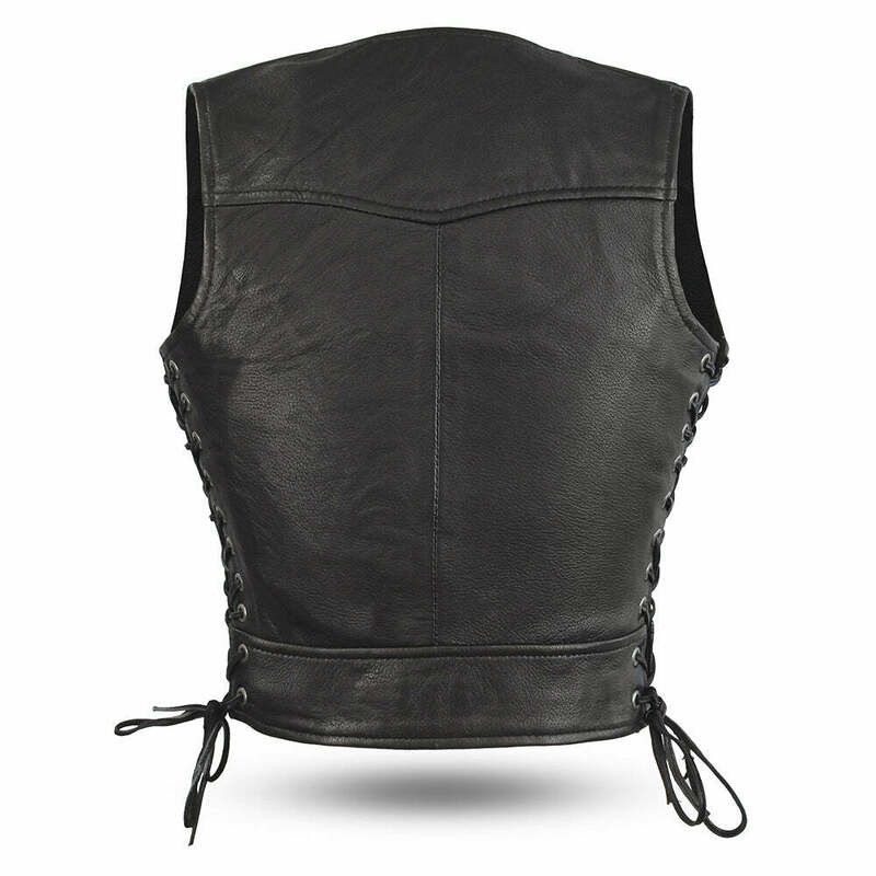 First Manufacturing Raven Womens Black Leather Vest