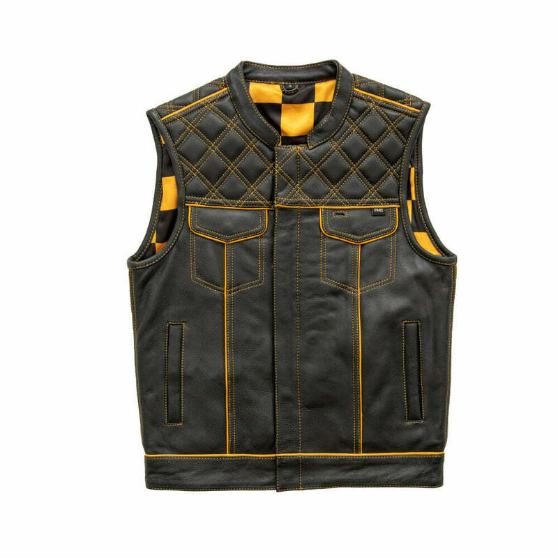 First Manufacturing Gold Checker Black Leather Vest