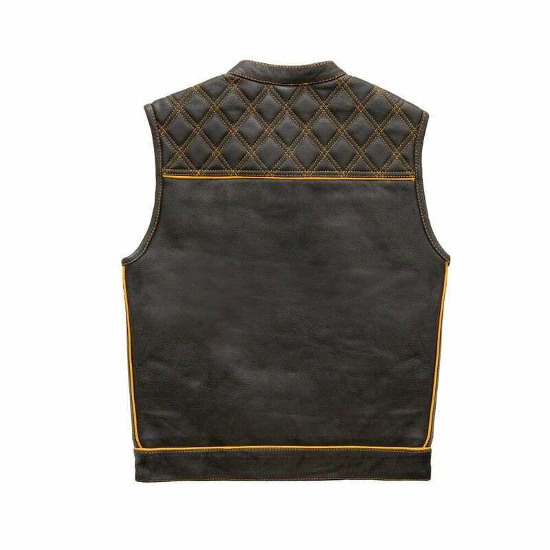 First Manufacturing Gold Checker Black Leather Vest
