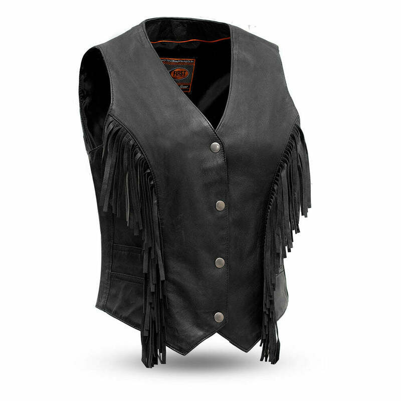 First Manufacturing Apache Womens Black Leather Vest