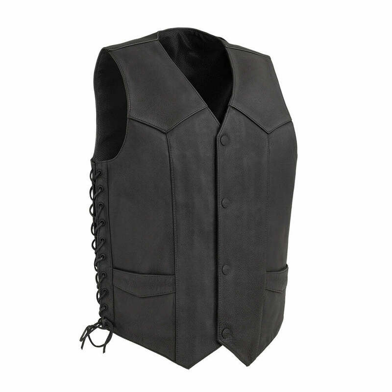 First Manufacturing DeadWood Black Leather Vest Speed Addicts