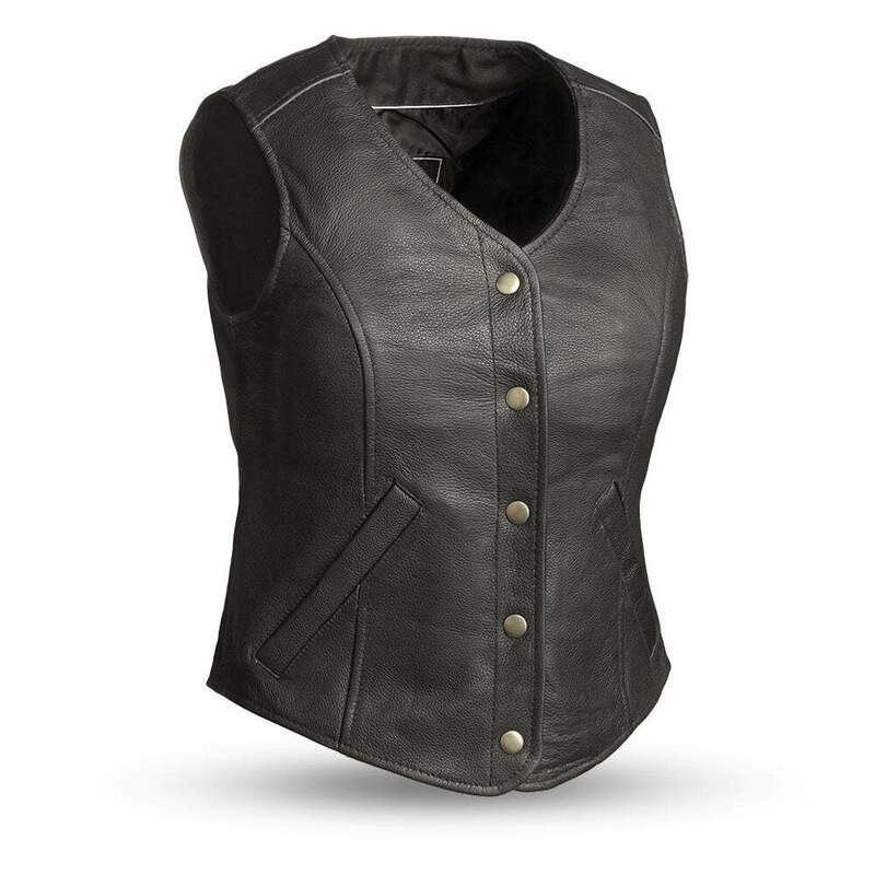 First Manufacturing Derringer Womens Black Leather Vest