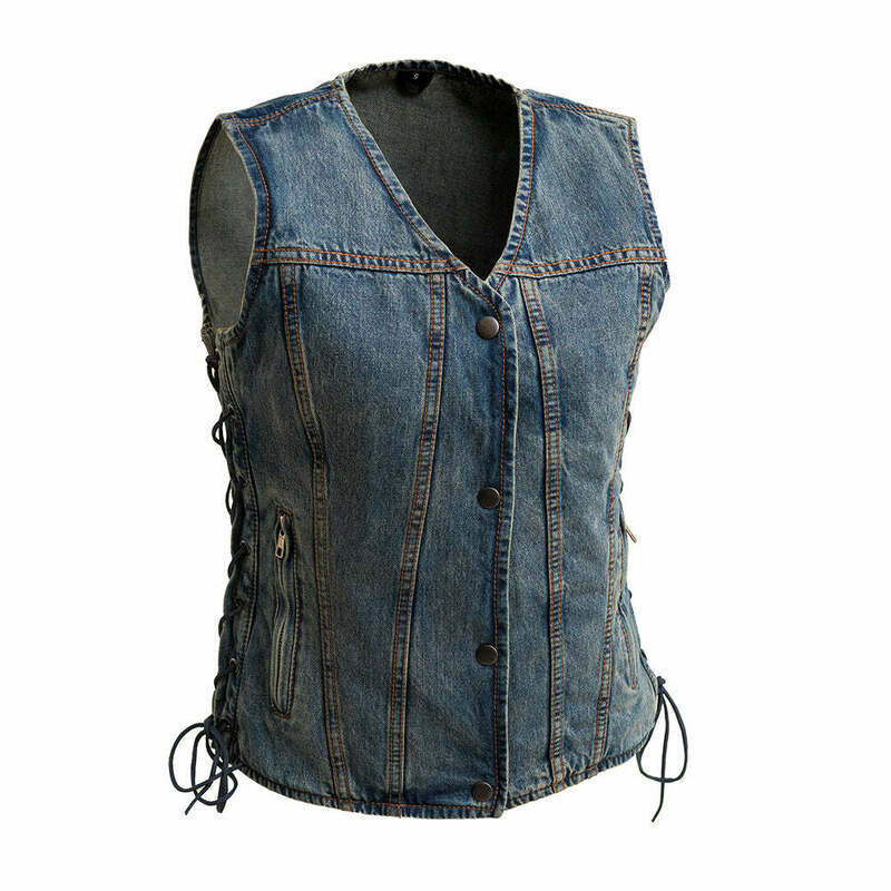 First Manufacturing Tiff Womens Blue Denim Vest