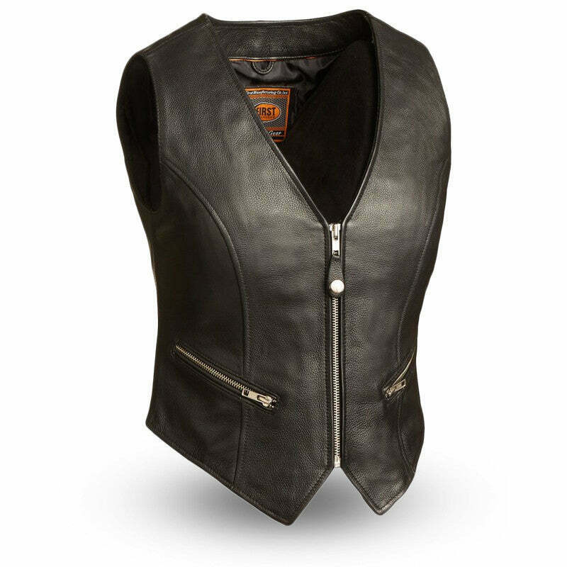 First Manufacturing Montana Womens Black Leather Vest